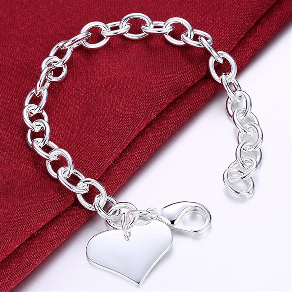 925 Silver Heart Chain Link Bracelet - Picture 2 of 10
